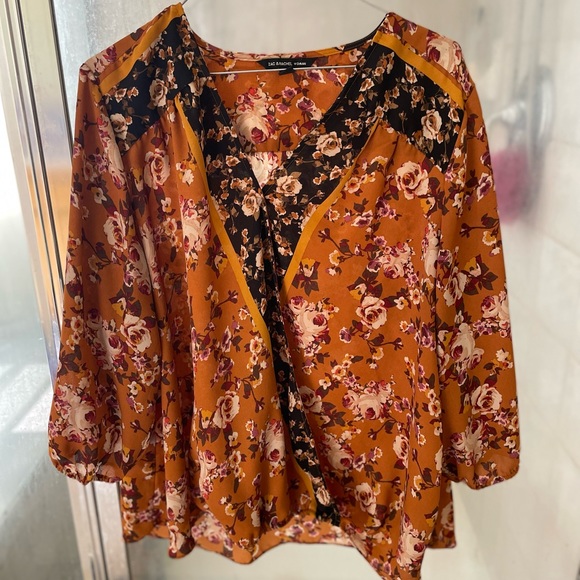 Brown Floral Blouse 1X - Picture 1 of 1